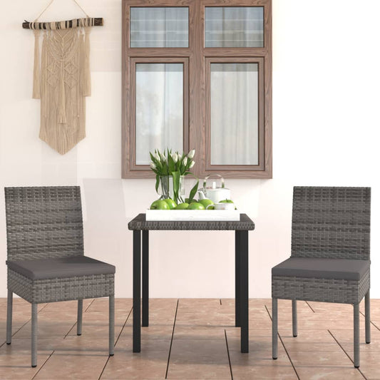 HKH 3 Pcs Conjunto de Jantar para Jardim Vime Pe - Cinzento