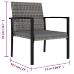 HKH 3 Pcs Conjunto de Jantar para Jardim Vime Pe Cinzento - Cinzeto