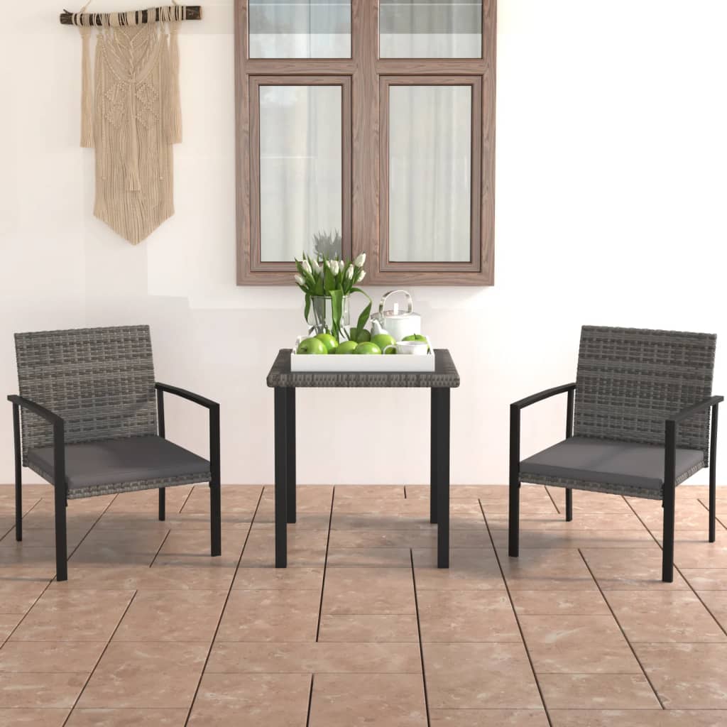 HKH Juego de Comedor de Jardín de Ratán de 3 Piezas Patas Grises - Gris