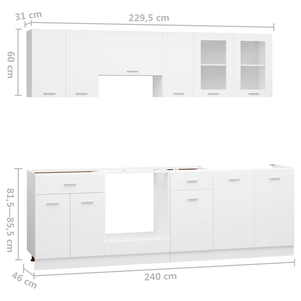 HKH Juego de Armarios de Cocina de 8 Piezas Lyon - Blanco