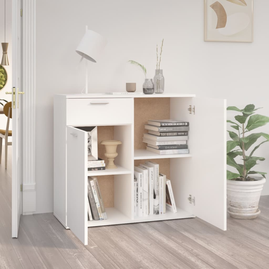 HKH Aparador de Madera Procesada con 2 Puertas y 1 Cajón 80 X 36 X 75 Cm - Blanco
