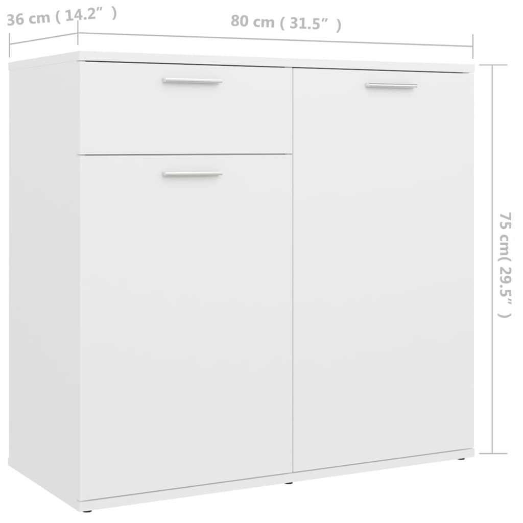 HKH Aparador de Madera Procesada con 2 Puertas y 1 Cajón 80 X 36 X 75 Cm - Blanco