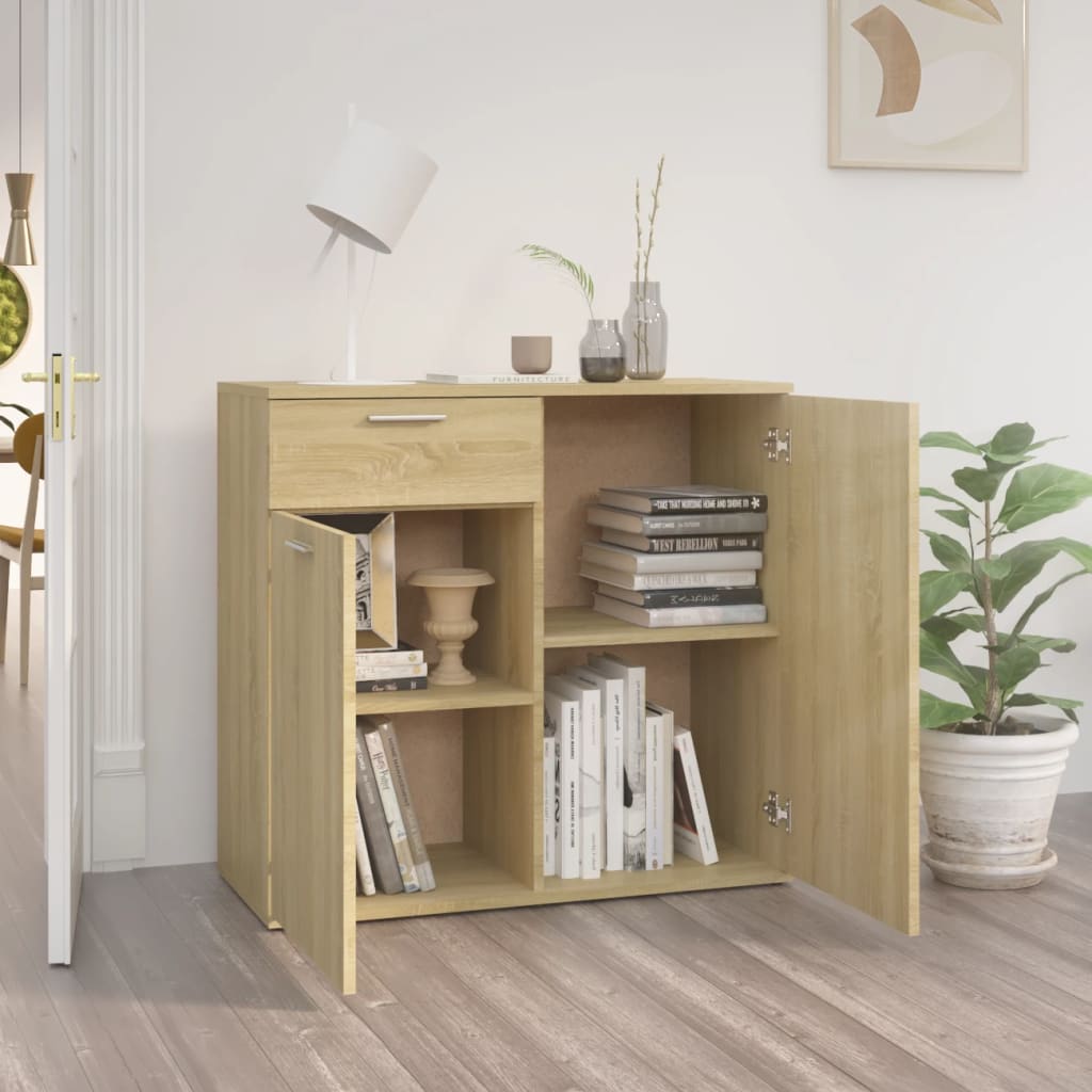 HKH Aparador de Madera Procesada con 2 Puertas y 1 Cajón 80 X 36 X 75 Cm - Roble Sonoma
