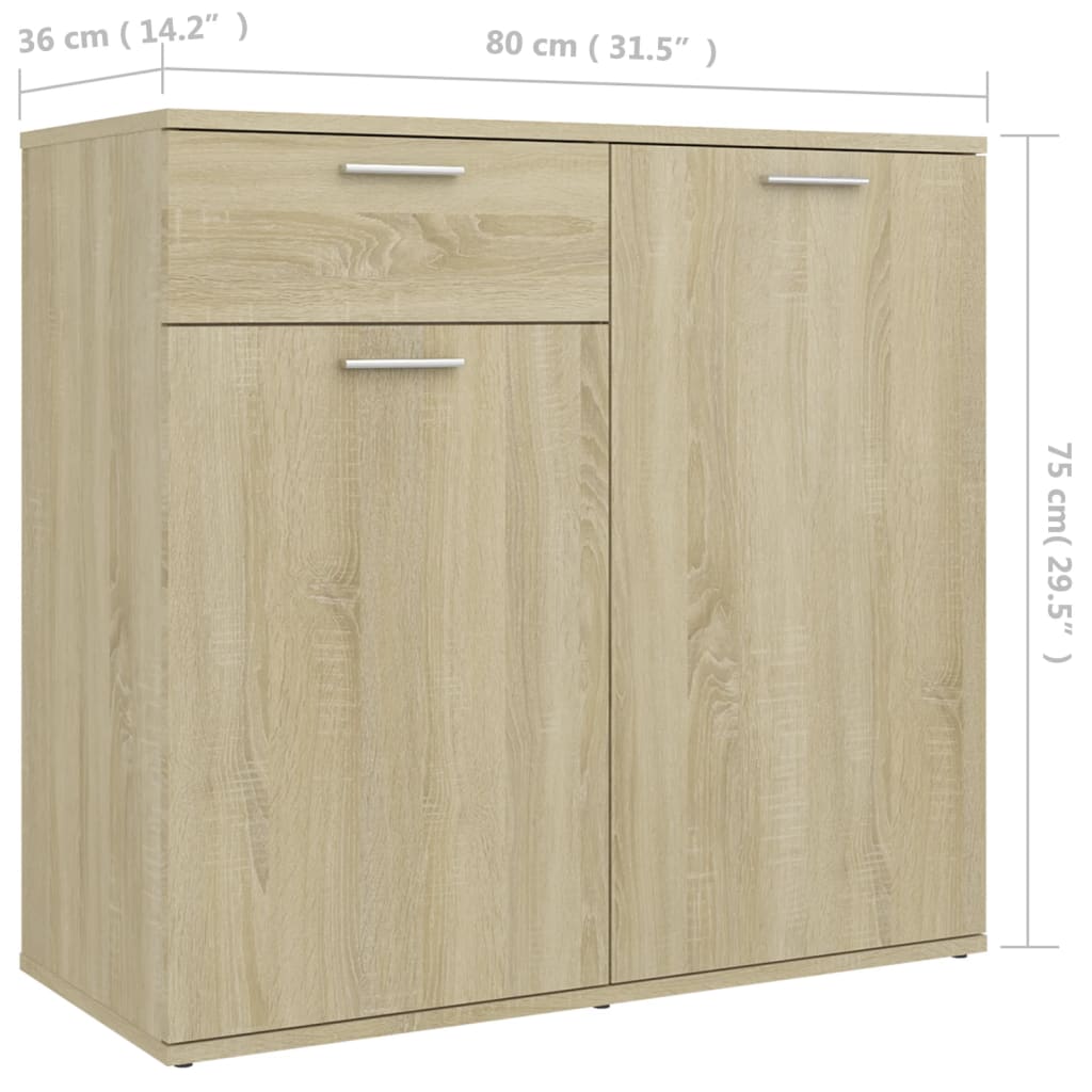 HKH Aparador de Madera Procesada con 2 Puertas y 1 Cajón 80 X 36 X 75 Cm - Roble Sonoma