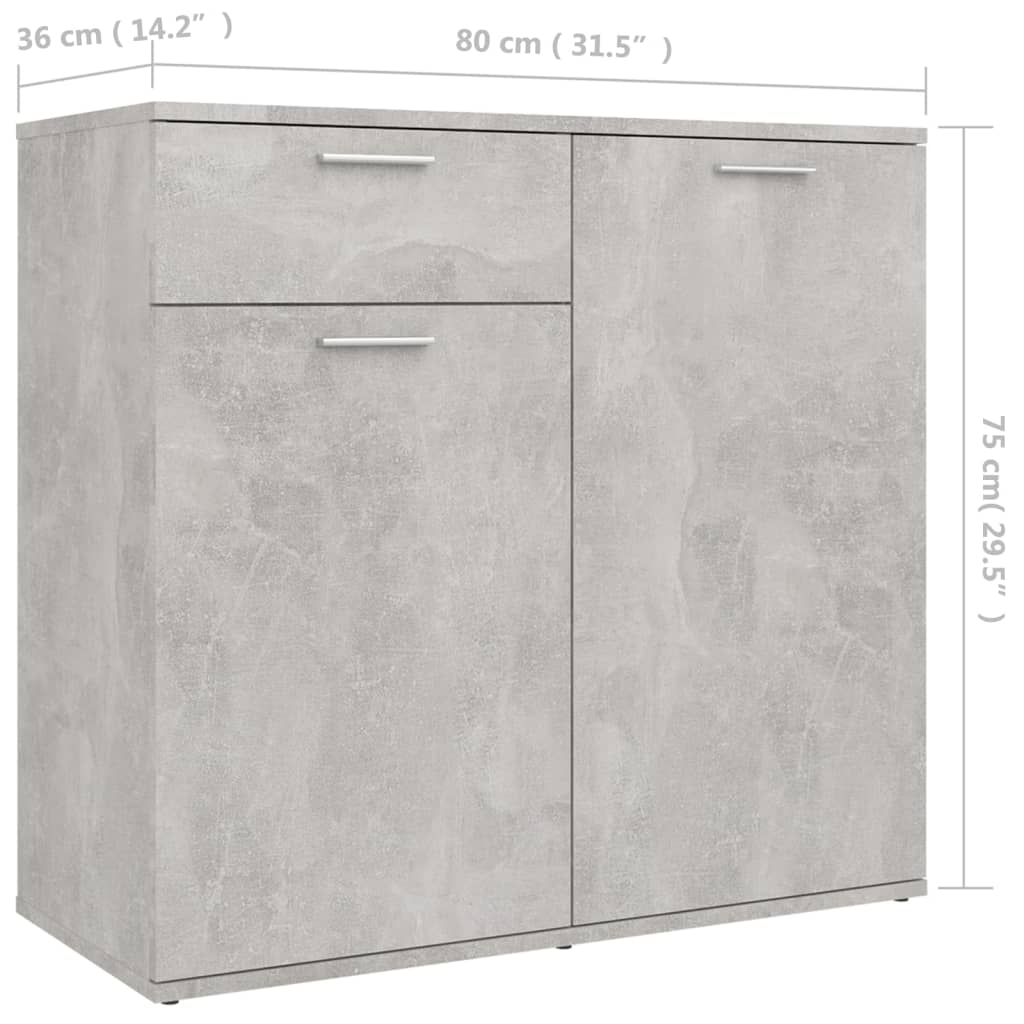 HKH Aparador de Madera Contrachapada con 2 Puertas y 1 Cajón 80 X 36 X 75 Cm - Gris Cemento