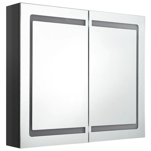 HKH Armário Espelhado Casa de Banho LED Brilhante - 80x12x68 Cm - Preto