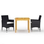 HKH 3 Pcs Conjunto de Jantar para Jardim - Preto