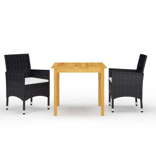 HKH 3 Pcs Conjunto de Jantar para Jardim - Preto