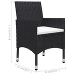 HKH 3 Pcs Conjunto de Jantar para Jardim - Preto
