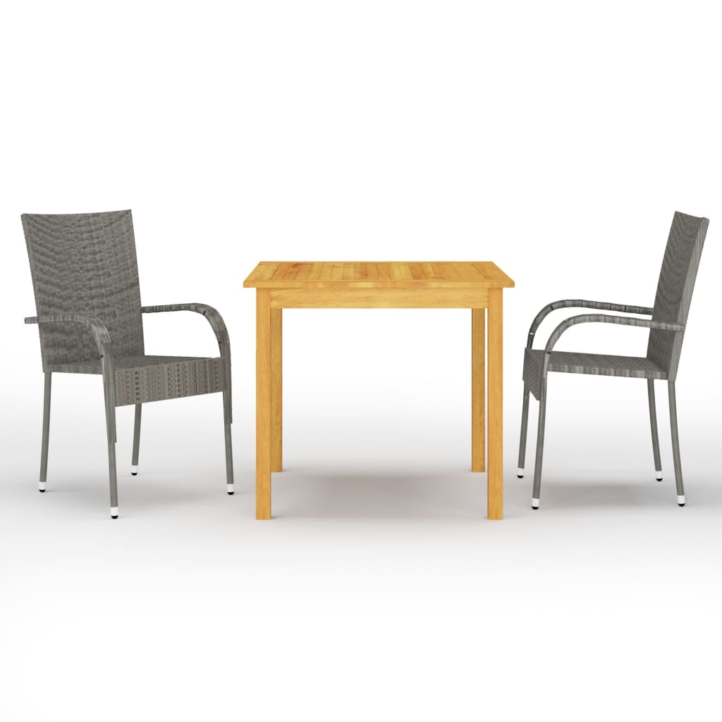 HKH 3 Pcs Conjunto de Jantar para Jardim Cinzento - Cinzeto