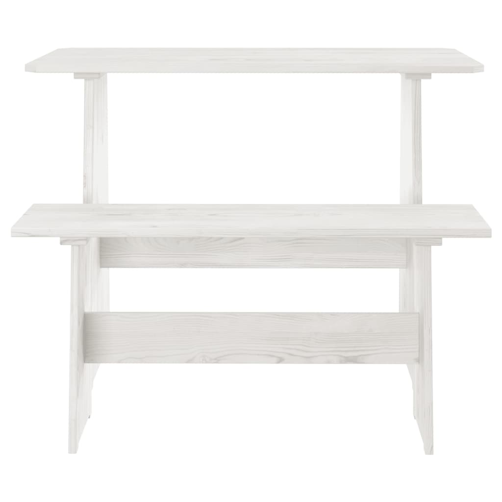 HKH Mesa de Comedor con Banco Reine de Pino Macizo Blanco
