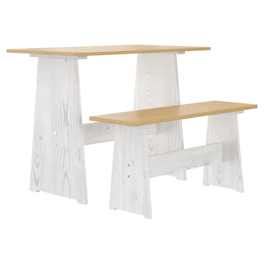 HKH Mesa de Jantar com Banco Reine Maciço Castanho Mel/branco em Pinho