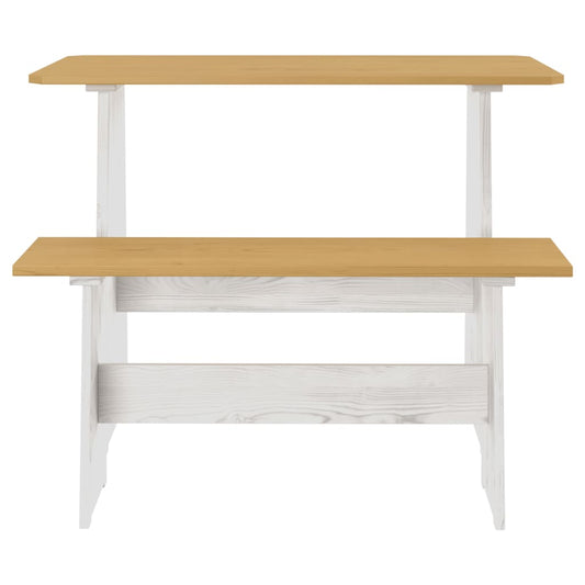 HKH Mesa de Jantar com Banco Reine Maciço Castanho Mel/branco em Pinho