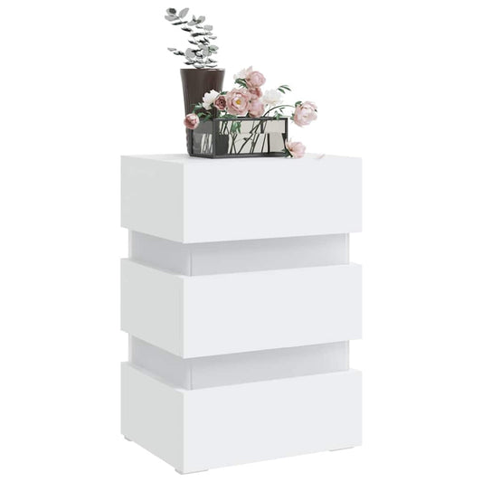 HKH Mesa de Cabeceira com Luzes Led em Derivados de Madeira - Branco