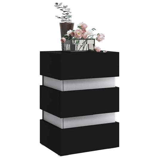HKH Mesa de Cabeceira com Luzes Led em Derivados de Madeira - Preto