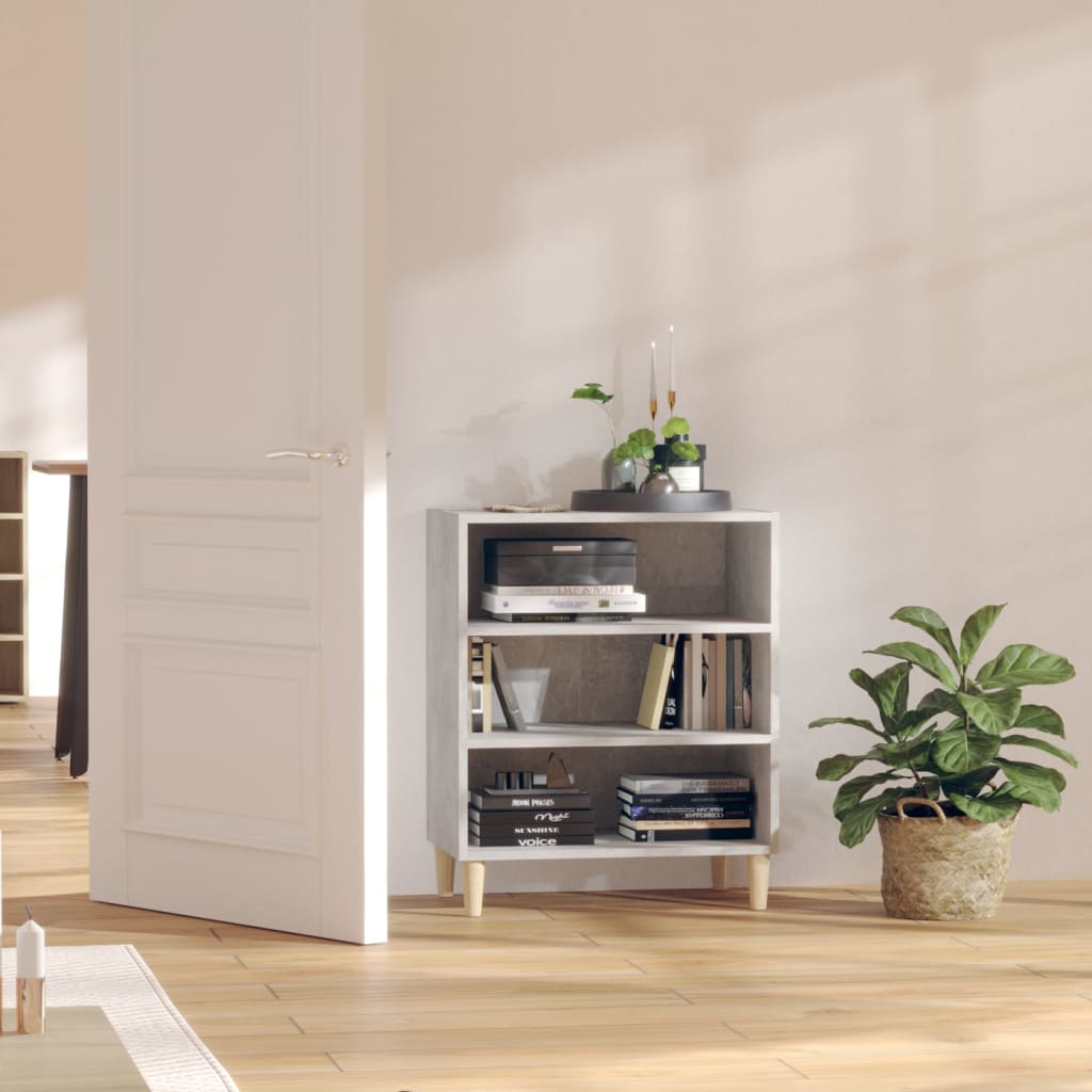 HKH Aparador de madera contrachapada, madera de eucalipto maciza con 3 estantes 57 X 35 X 70 Cm - Gris cemento