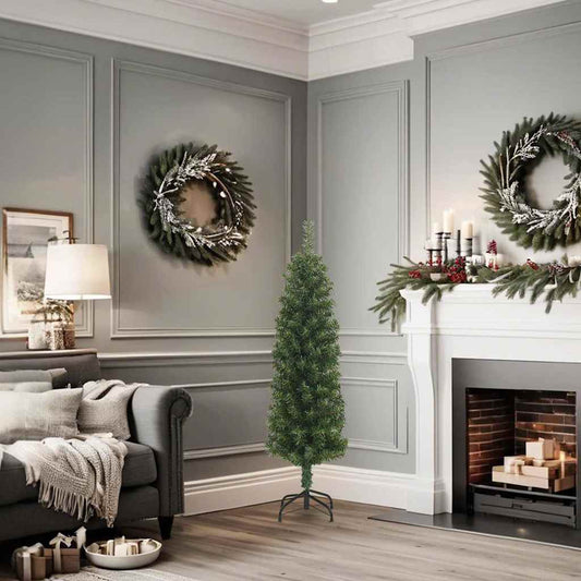 HKH Árvore de Natal Artificial Fina com Suporte Verde em PVC