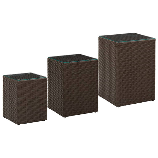 HKH Conjunto de 3 Mesas de Apoio com Tampo de Vidro Vime Pe Castanho