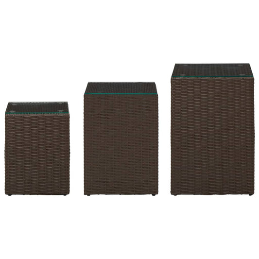 HKH Conjunto de 3 Mesas de Apoio com Tampo de Vidro Vime Pe Castanho