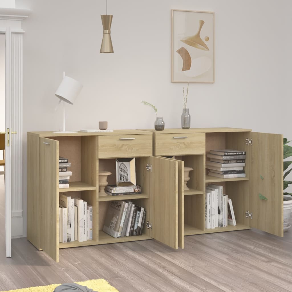 Aparador de Contrachapado HKH con 4 Puertas y 2 Cajones 80 X 36 X 75 Cm - Roble Sonoma