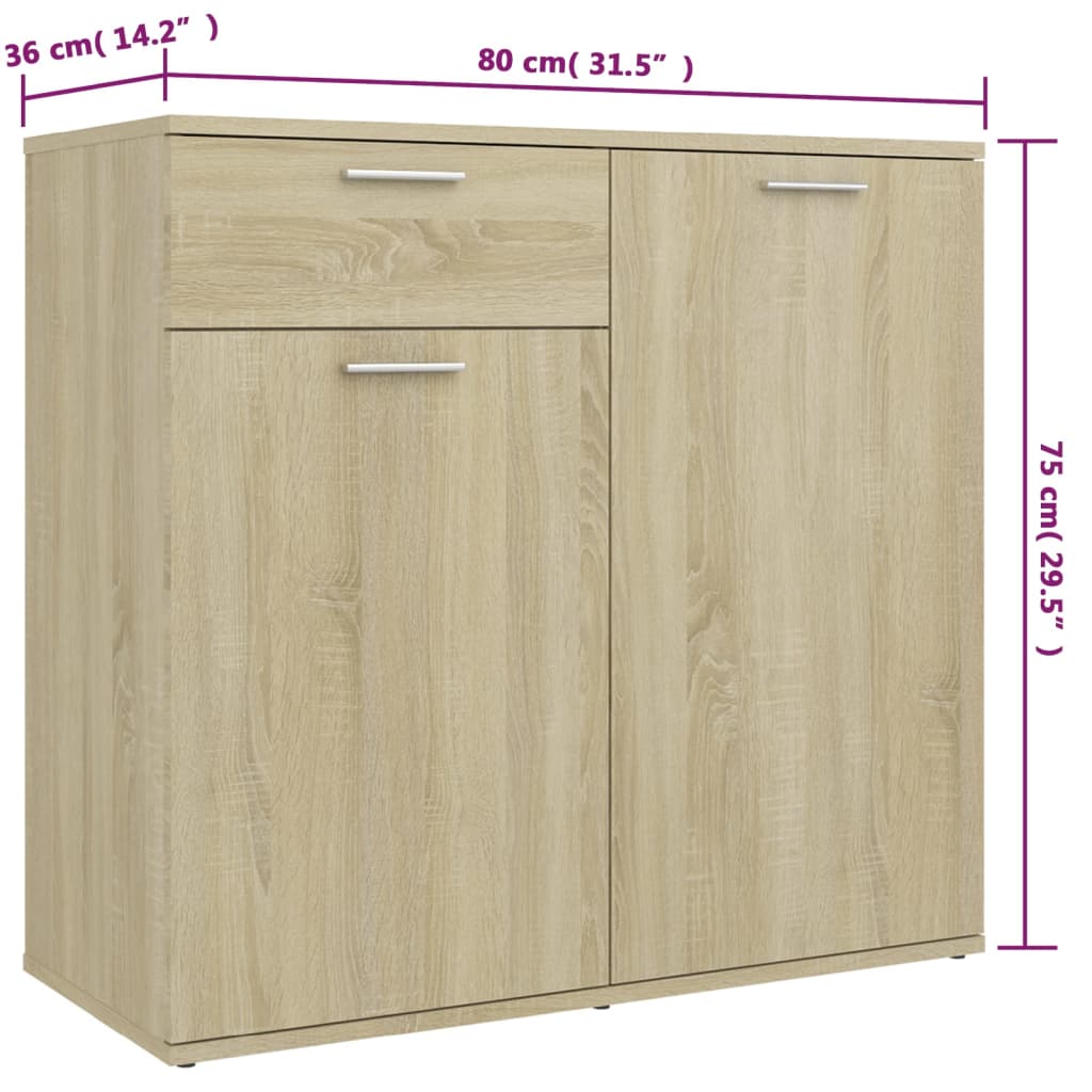 Aparador de Contrachapado HKH con 4 Puertas y 2 Cajones 80 X 36 X 75 Cm - Roble Sonoma