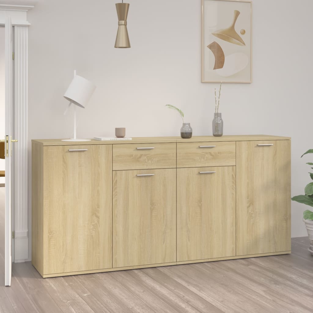 Aparador de Contrachapado HKH con 4 Puertas y 2 Cajones 80 X 36 X 75 Cm - Roble Sonoma