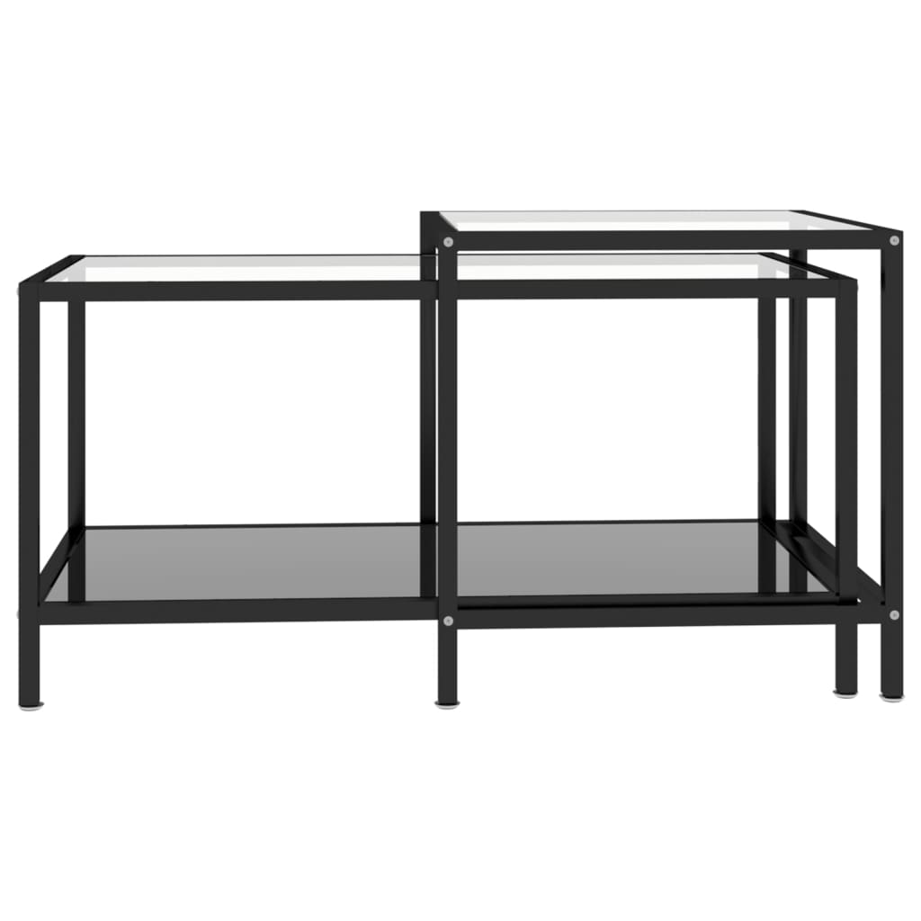HKH Juego de 2 mesas de centro de cristal templado - Negro
