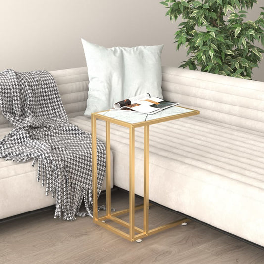 HKH Mesa de Soporte para Ordenador Mármol Vidrio Templado - Blanco