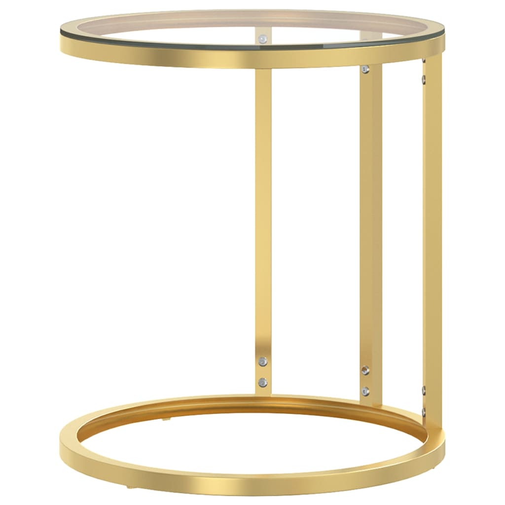HKH Mesa Auxiliar Dorada y Vidrio Templado Transparente 45 Cm