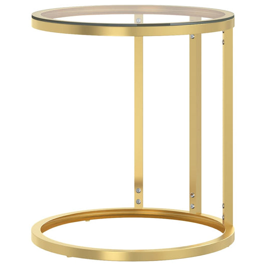 HKH Mesa Auxiliar Dorada y Vidrio Templado Transparente 45 Cm