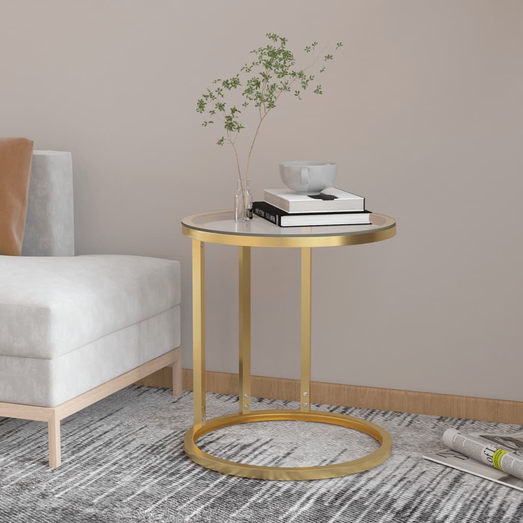 HKH Mesa Auxiliar Dorada y Vidrio Templado Transparente 45 Cm