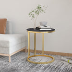 HKH Mesa Auxiliar Dorada y Cristal Templado 45 Cm - Negro