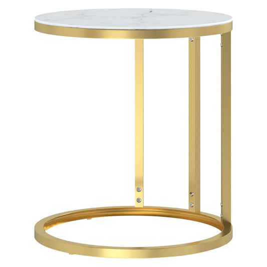 Mesa auxiliar HKH 45 cm, dorada y de cristal templado, mármol - blanco