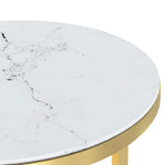 HKH Mesa de Apoio 45 Cm Dourada e Vidro Temperado Mármore - Branco