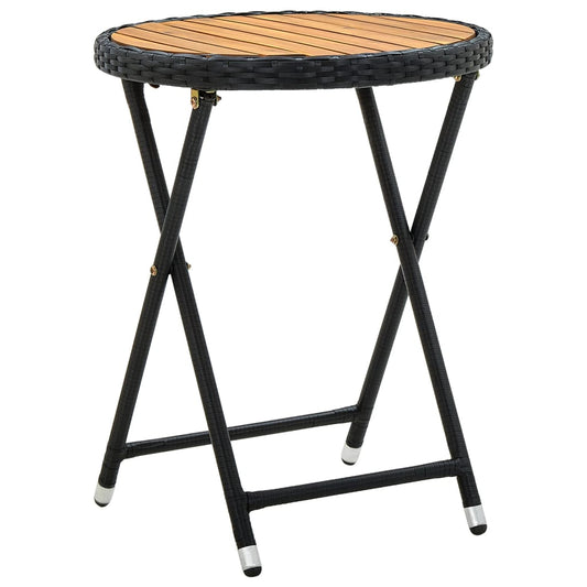 HKH Mesa de Chá 60 Cm Vime Pe e Madeira de Acácia Maciça - Preto