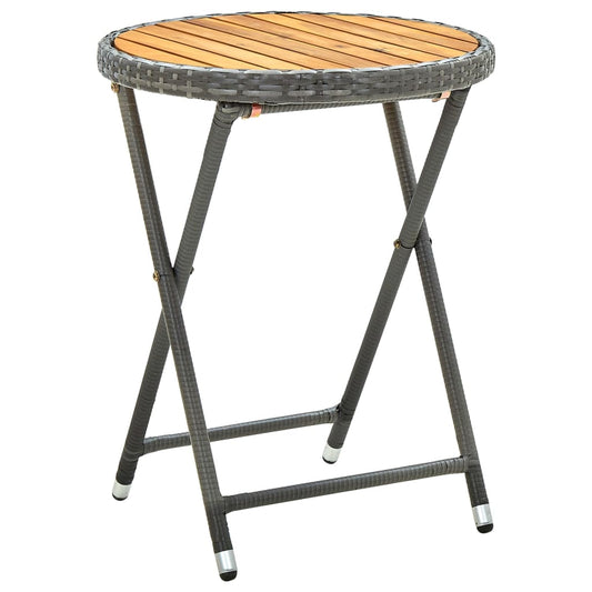 HKH Mesa de Chá 60 Cm Vime Pe e Madeira de Acácia Maciça - Cinzento