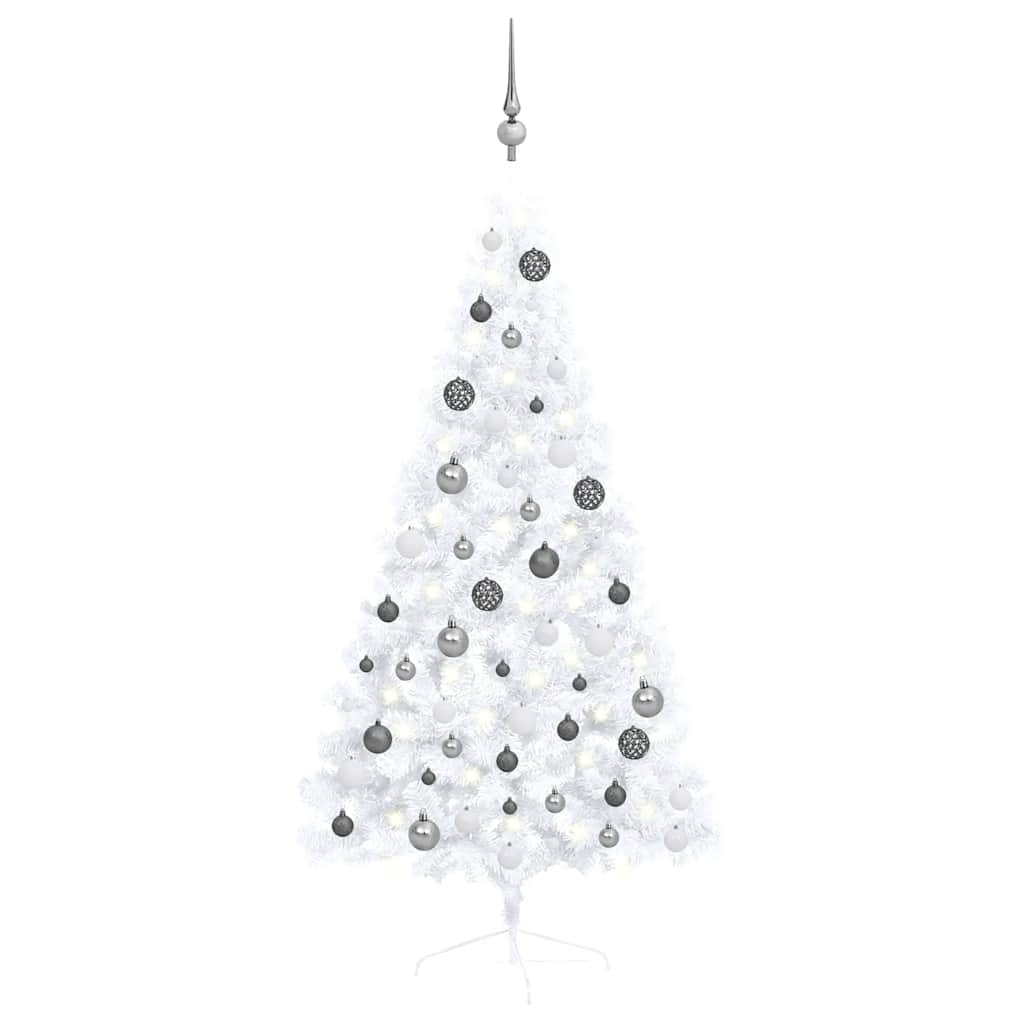 HKH Meia Árvore Natal Artificial Pré-Iluminada com Bolas - Branco