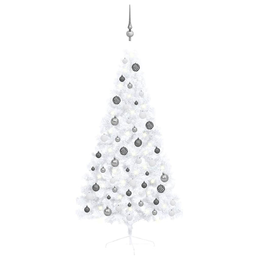 HKH Meia Árvore Natal Artificial Pré-Iluminada com Bolas - Branco
