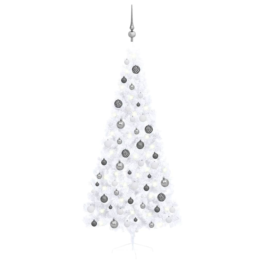 HKH Meia Árvore Natal Artificial Pré-Iluminada com Bolas - Branco