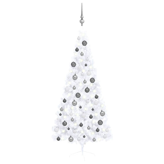 HKH Meia Árvore Natal Artificial Pré-Iluminada com Bolas - Branco