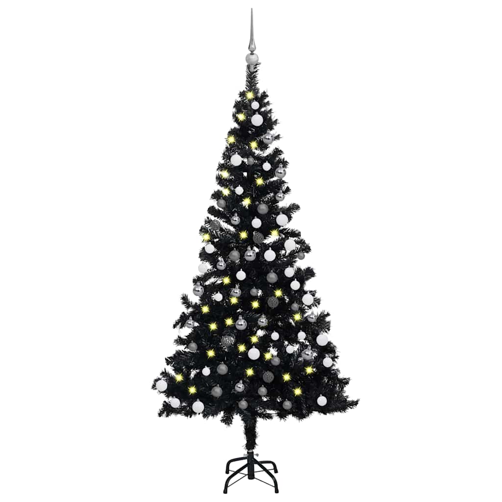 HKH Árbol de Navidad Artificial Preiluminado con Bolas Negras de PVC