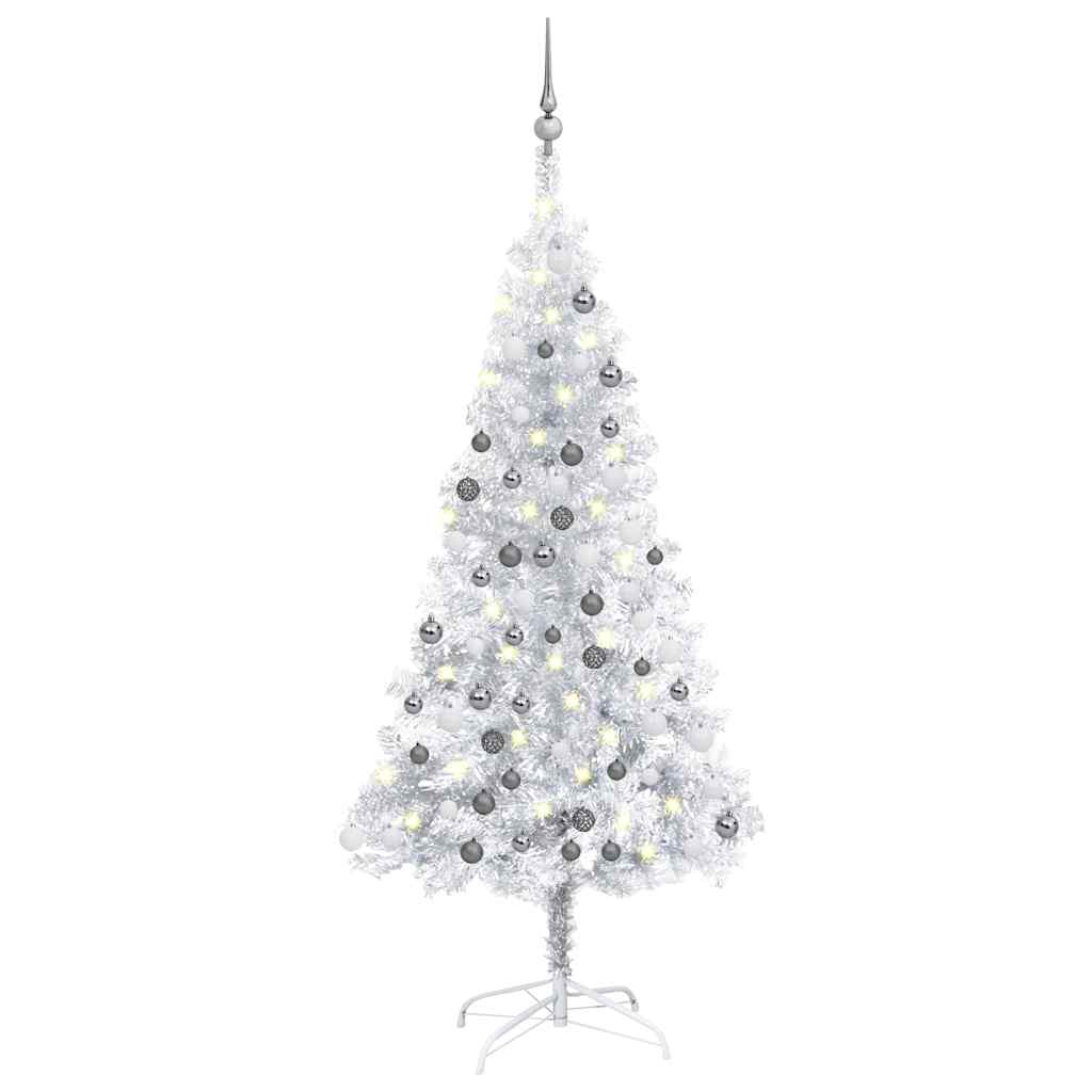 HKH Árvore Natal Artificial Pré-Iluminada com Bola Prateado em PéT