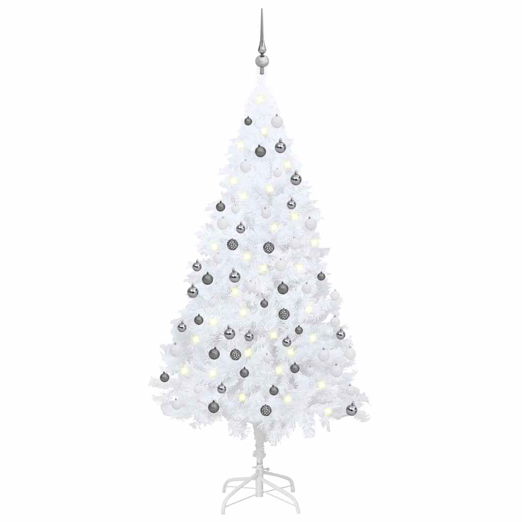HKH Árbol de Navidad Artificial Preiluminado con Bolas Blancas de PVC