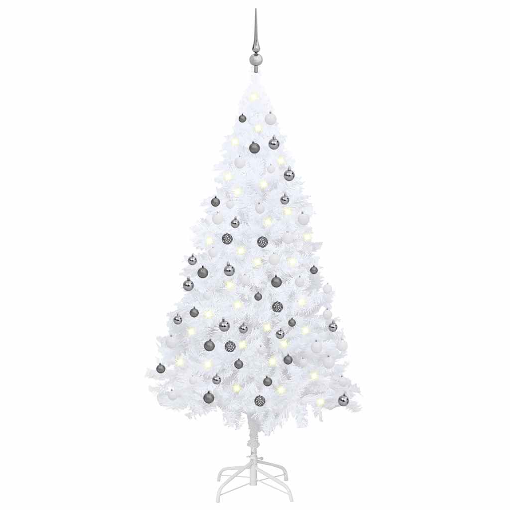 HKH Árvore Natal Artificial Pré-Iluminada com Bolas Branco em PVC
