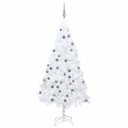 HKH Árvore Natal Artificial Pré-Iluminada com Bolas Branco em PVC