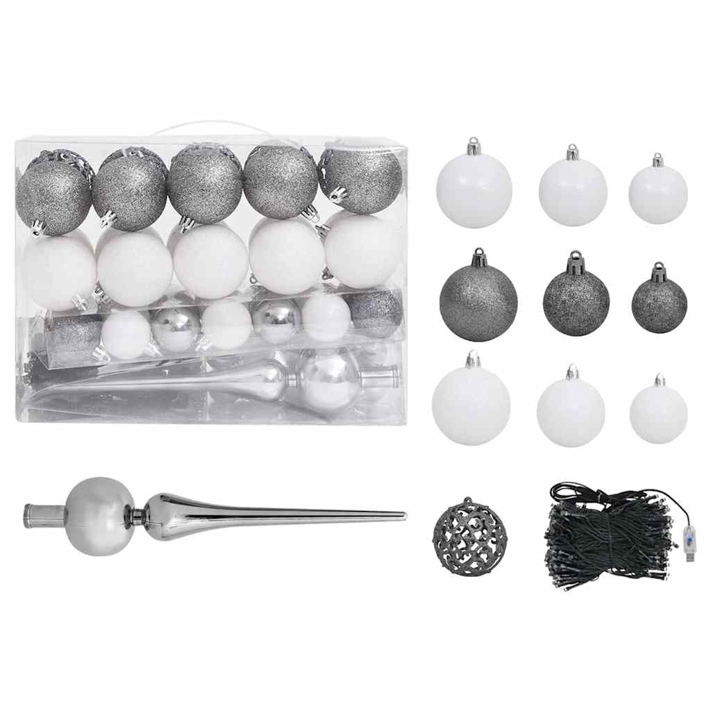 HKH Árvore Natal Artificial Pré-Iluminada com Bolas Branco em PVC