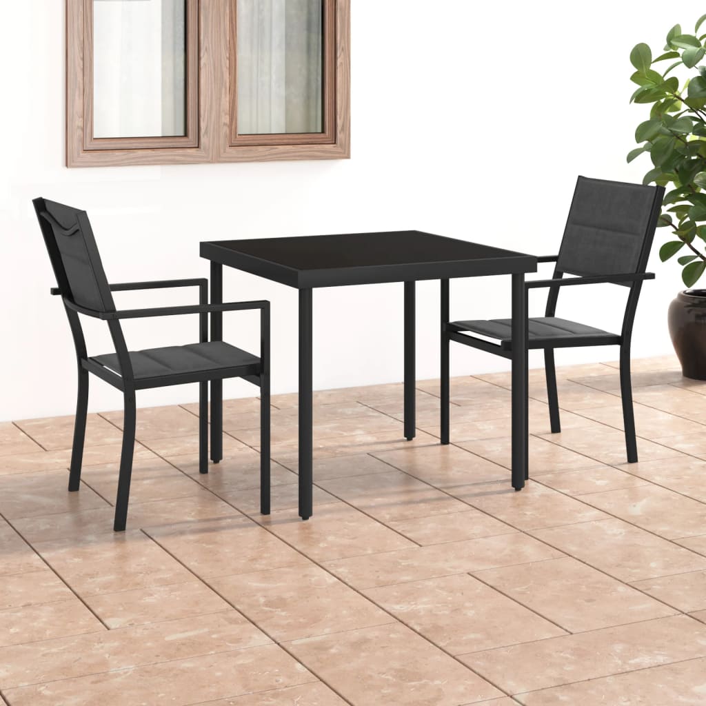 HKH Juego de Comedor de Exterior de Acero de 3 Piezas - Negro