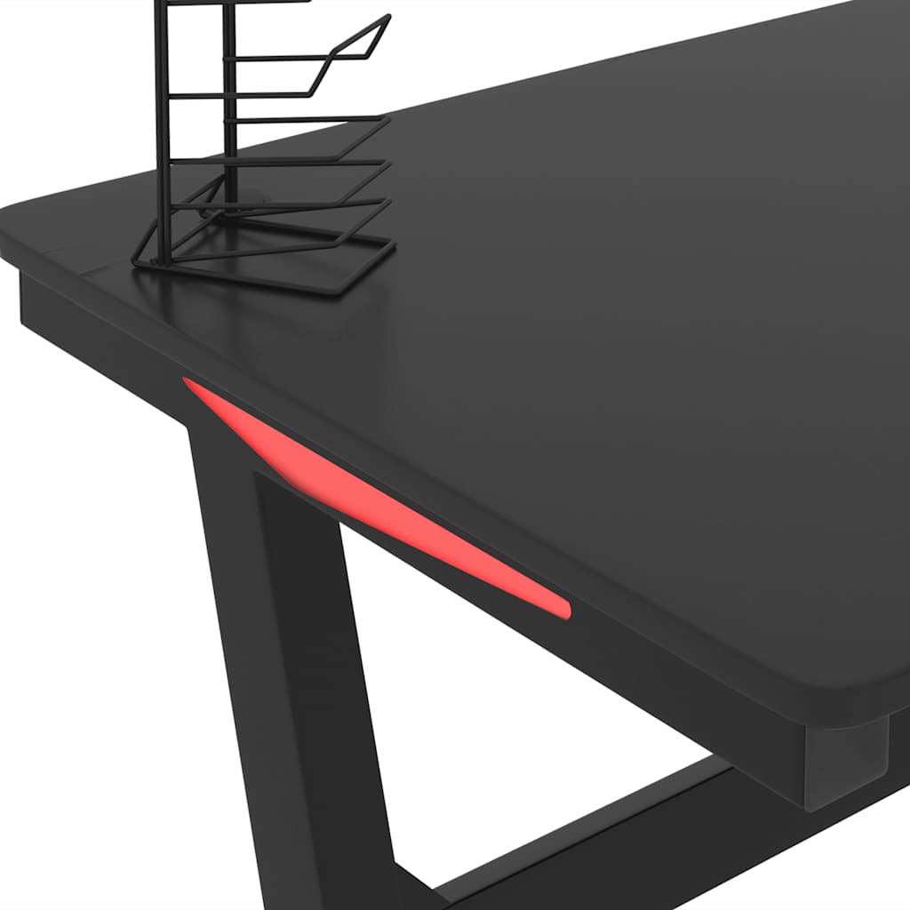 HKH Escritorio Gaming C/ Luces Led Forma de Z - Negro