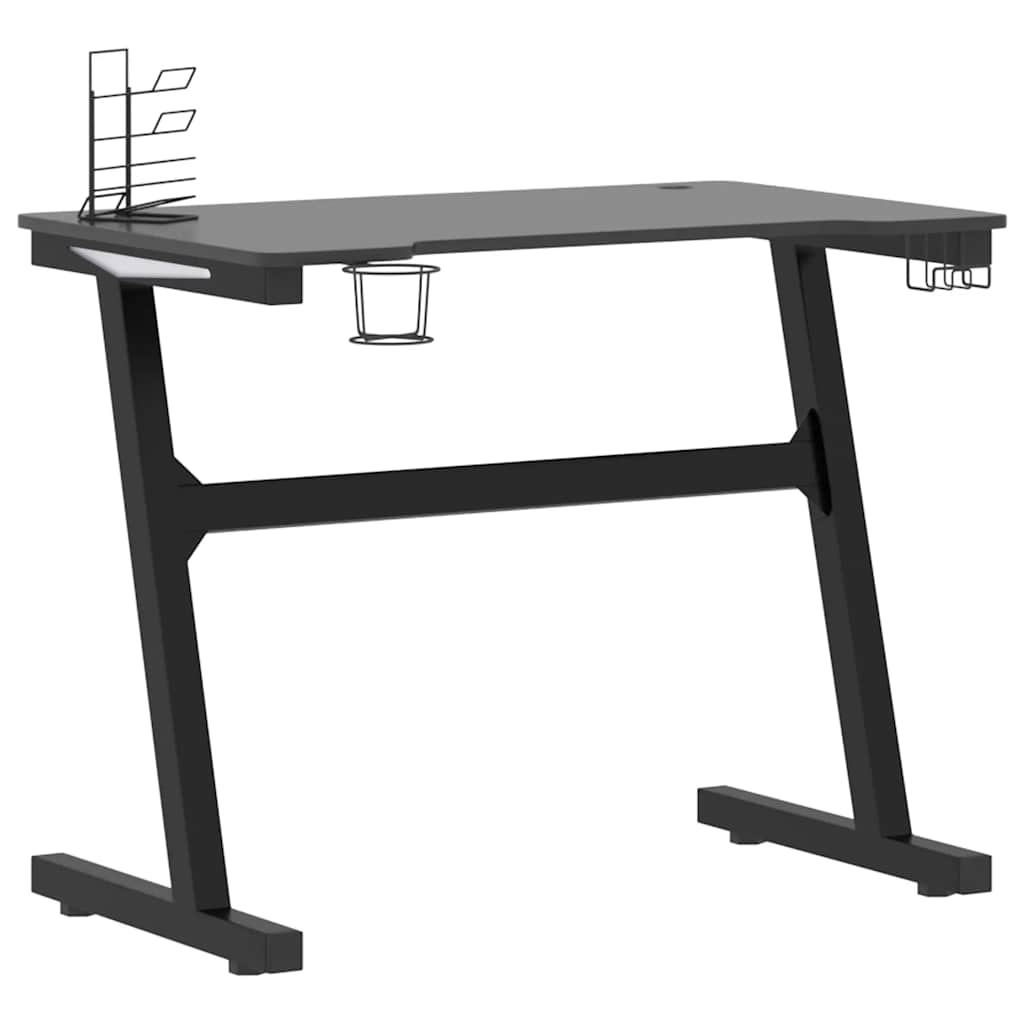 HKH Escritorio Gaming C/ Luces Led Forma de Z - Negro