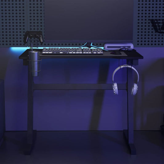 HKH Secretária de Gaming C/ Luzes Led Forma de Z - Preto
